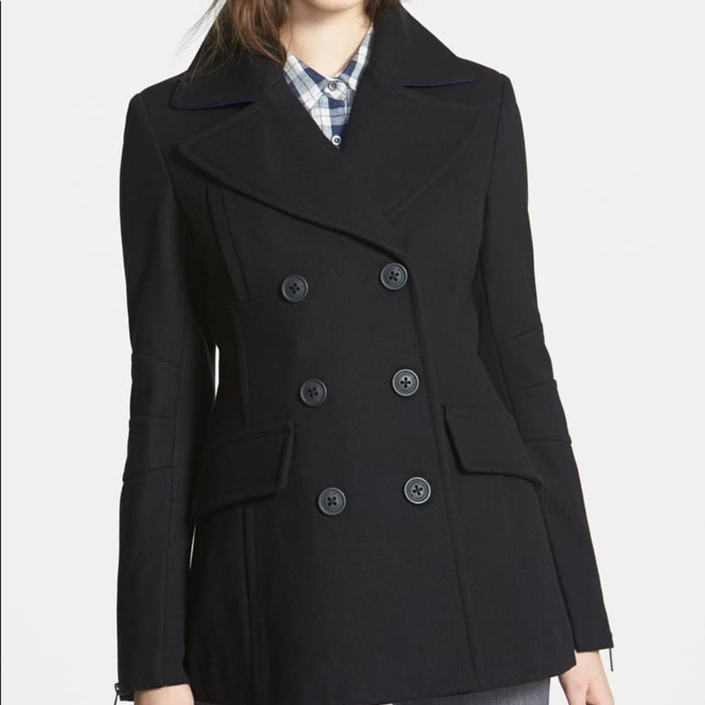 BCBG Double Breasted Wool Blend Peacoat